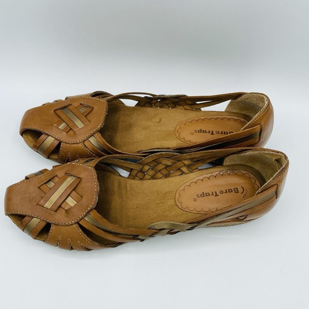 Baretraps Sandal Womens Size 9 M Brown Leather Flats Shoes Slip On Strappy - Picture 6 of 11